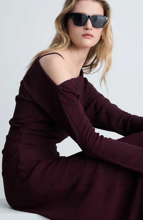 Mango Asymmetric Single Long Sleeve Midi Dress In Wine
