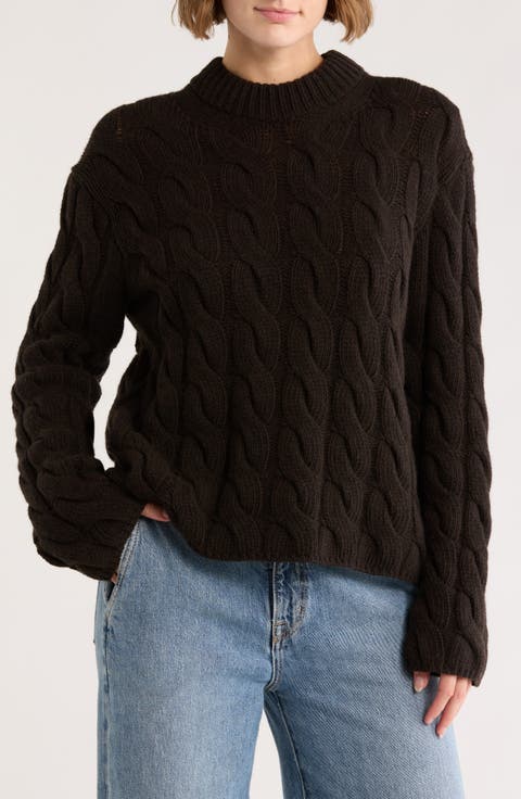 Wool Blend Cable Knit Pullover Sweater