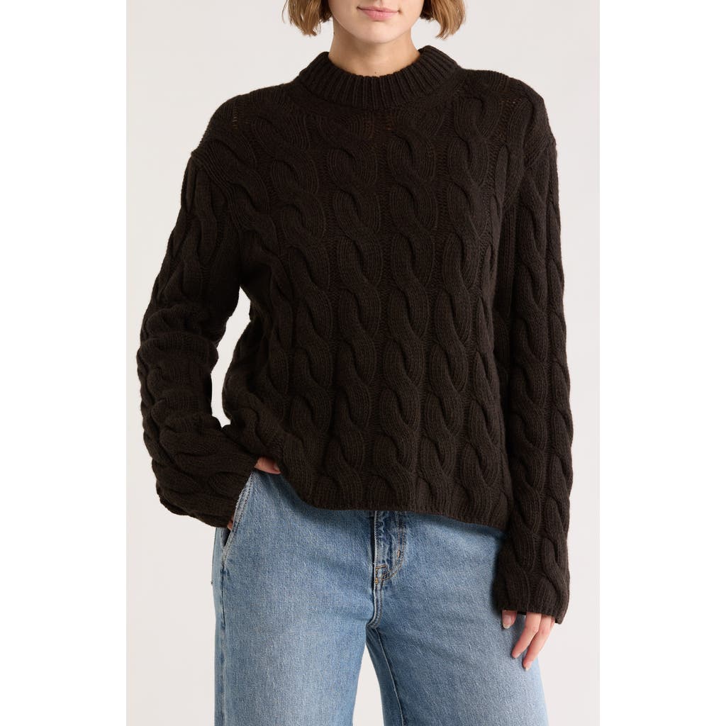 Theory Wool Blend Cable Knit Pullover Sweater In Black