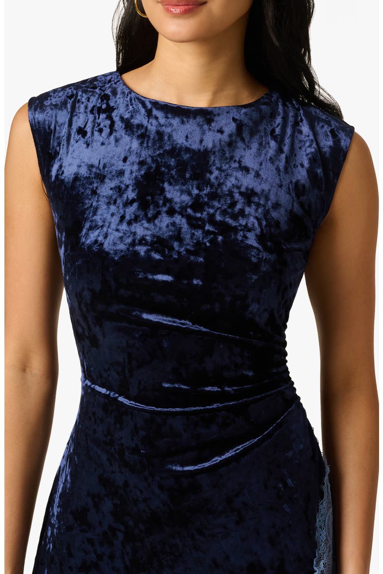 Crushed Velvet & Lace Midi Dress, Alternate, color, NAVY PEONY