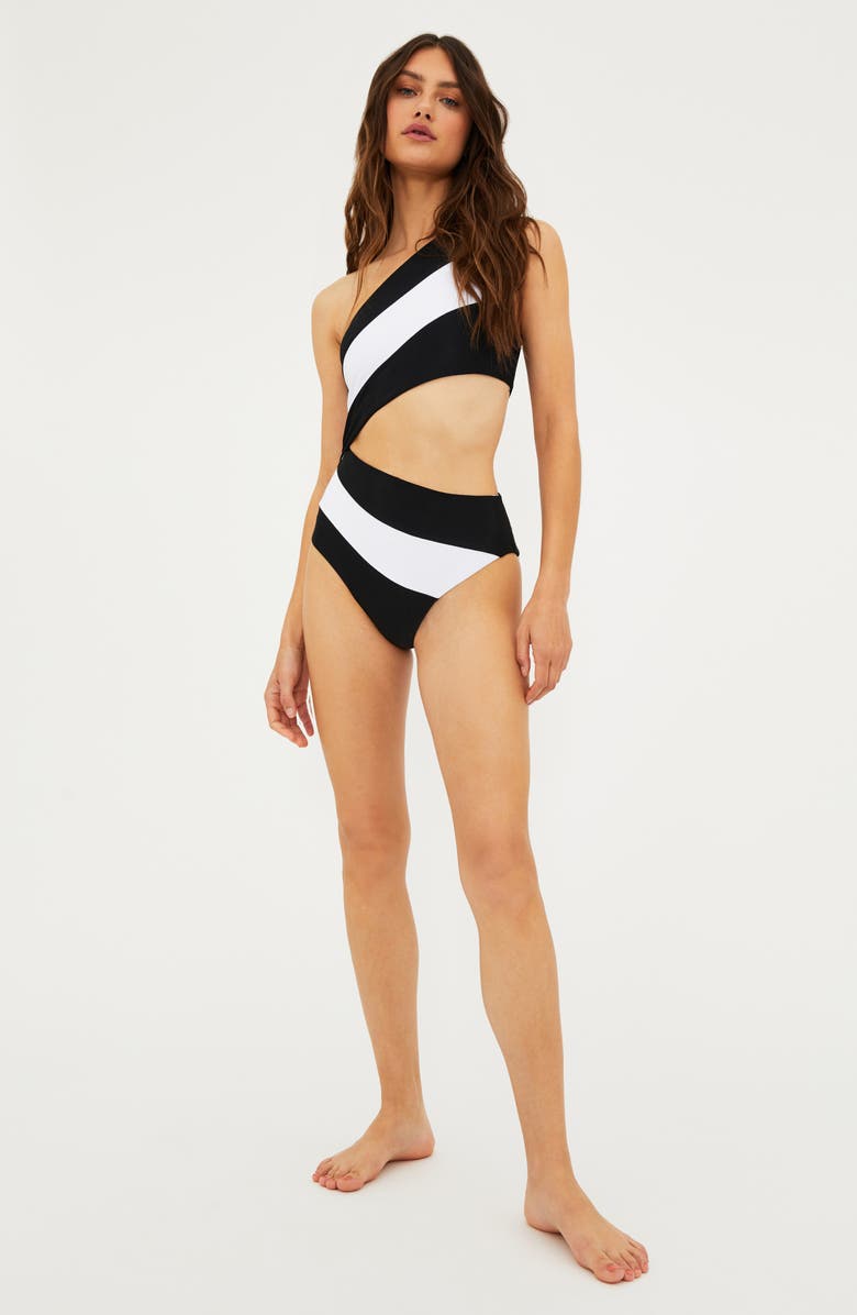Beach Riot Joyce Cutout One-Shoulder One-Piece Swimsuit, Alternate, color, Black White