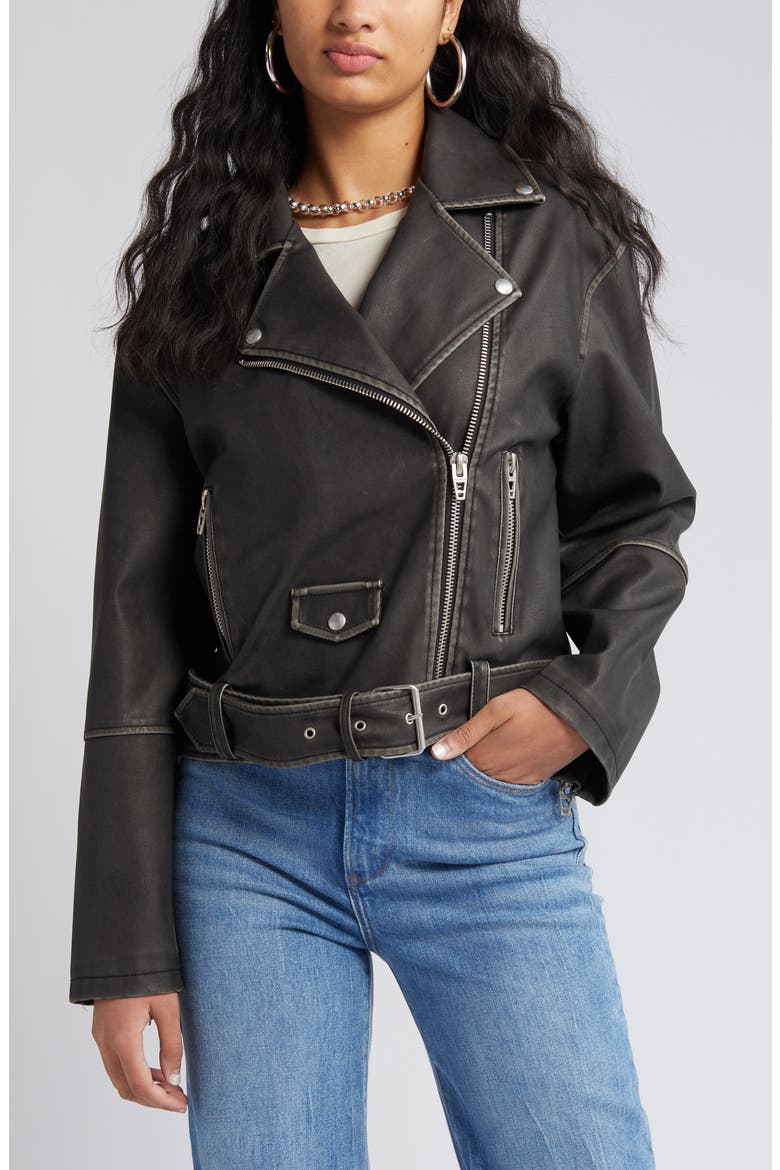 Distressed Belted Faux Leather Moto Jacket, Alternate, color, A-LIST