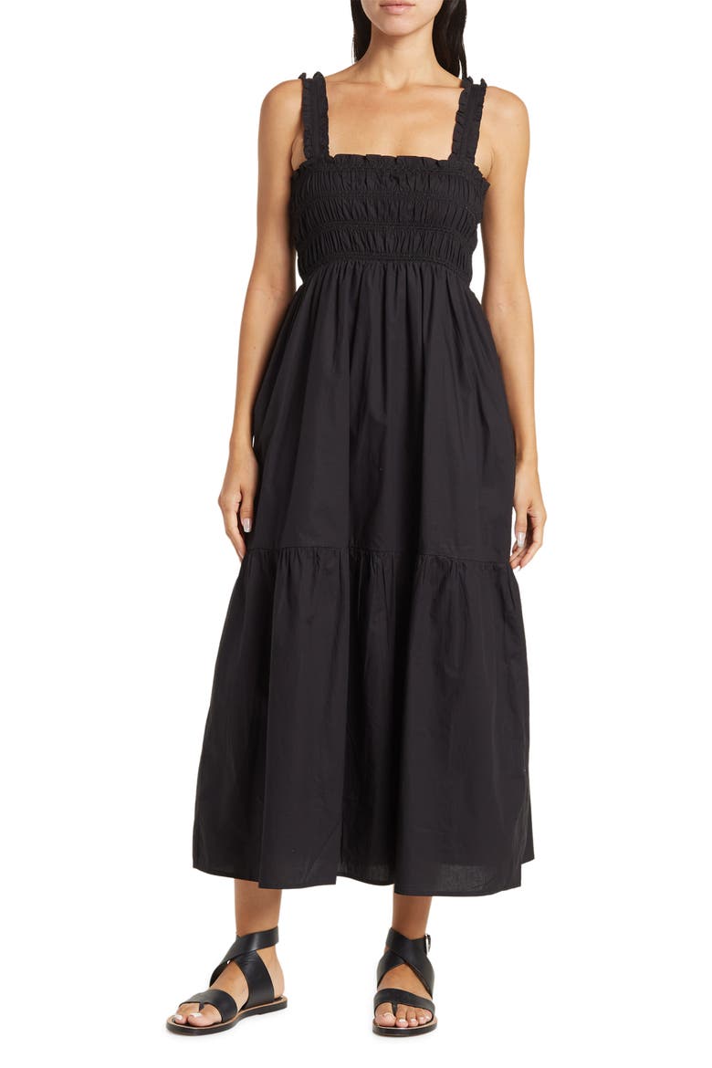 Ezeke Poplin Midi Dress, Main, color, BLACK