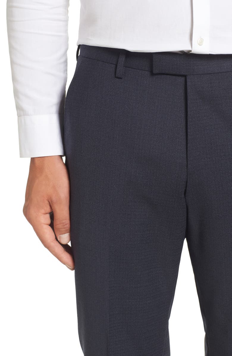 BOSS Leenon Classic Fit Plaid Stretch Wool Trousers, Alternate, color, Navy