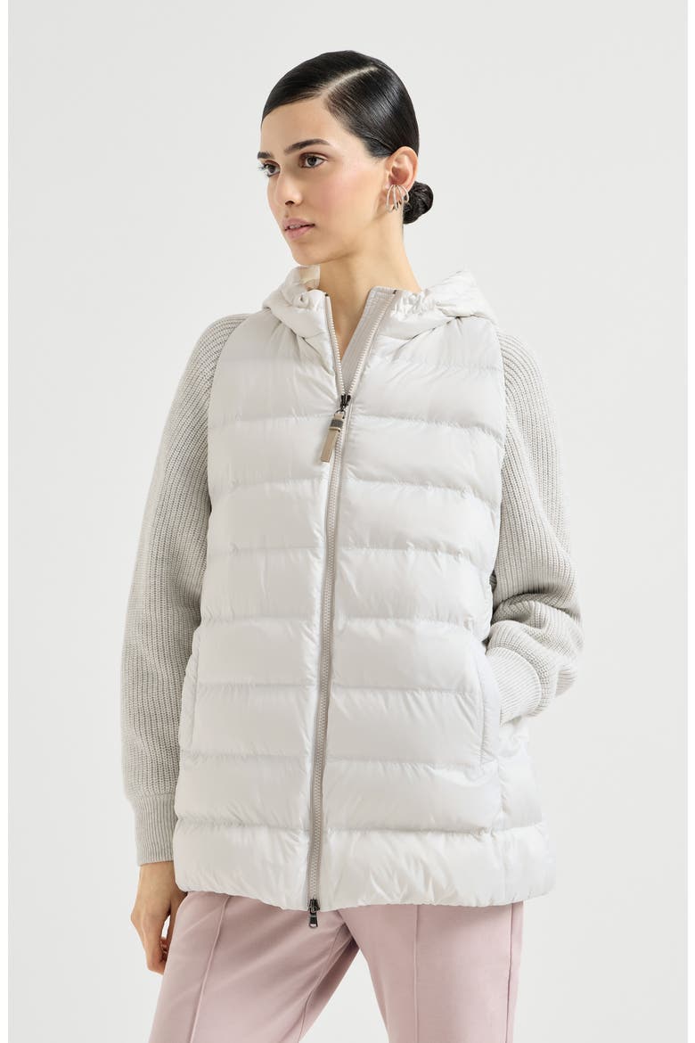 Nylon hooded down jacket, Main, color, Light Grey