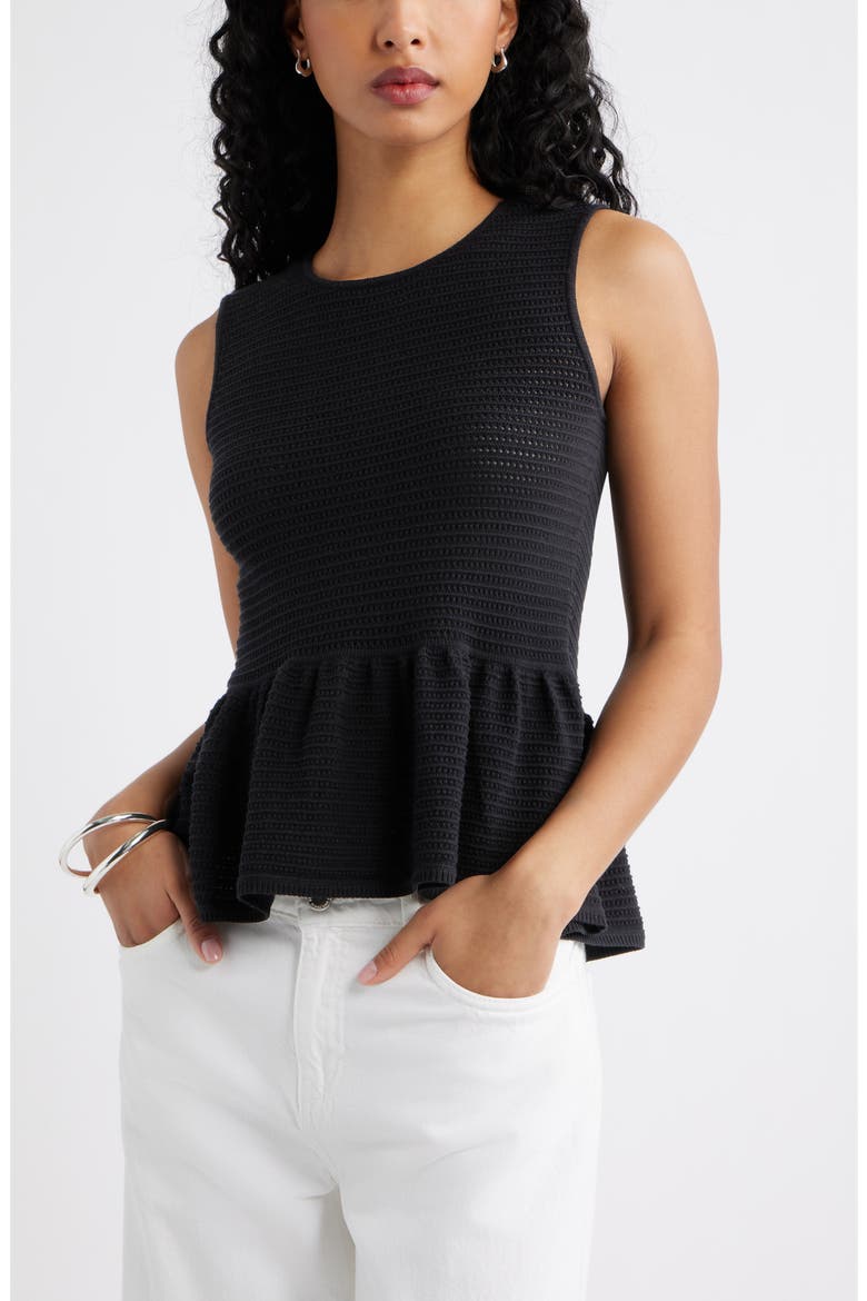 Open Stitch Peplum Sweater Tank, Main, color, BLACK