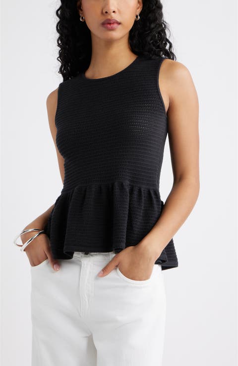 Open Stitch Peplum Sweater Tank