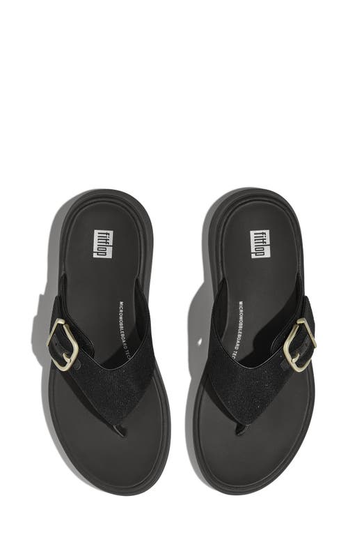 Fitflop F-mode Buckle Shimmerlux Platform Wedge Flip Flop In Black