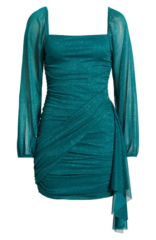 Jump Apparel Metallic Drape Front Long Sleeve Minidress In Green