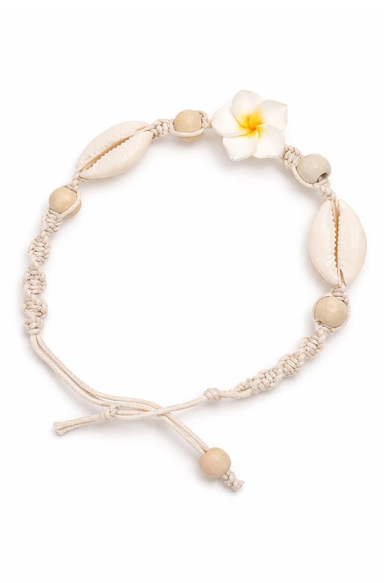 Shell Beaded Flower Anklet, Main, color, WHITE