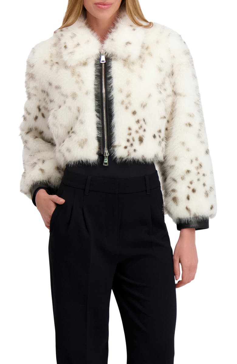 Lyla Grant Fur-Free Fox (Faux Fur) Bolero, Main, color, White/Black Spotted