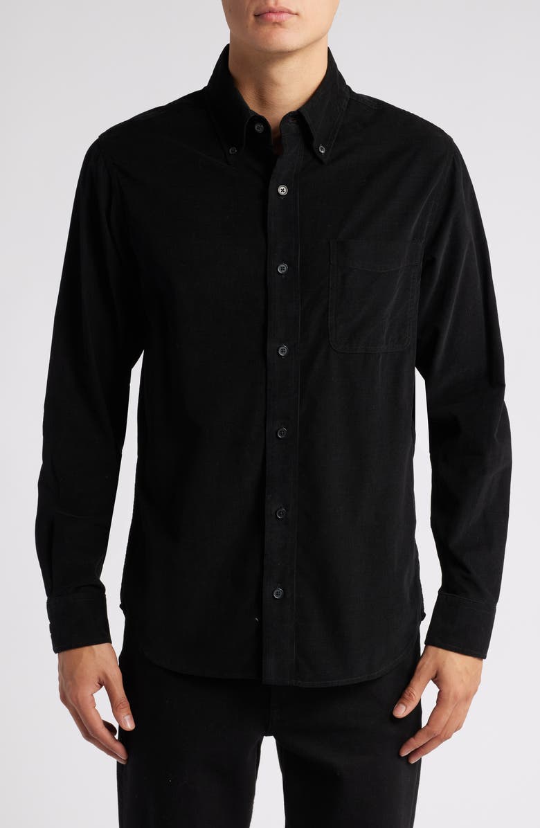 Schott NYC Pinwale Corduroy Button Down Shirt, Main, color, Black
