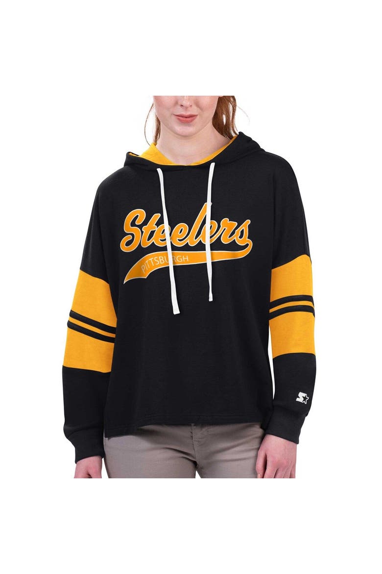 Women's Starter Black Pittsburgh Steelers Bump And Run Long Sleeve Hoodie T-Shirt, Main, color, Black