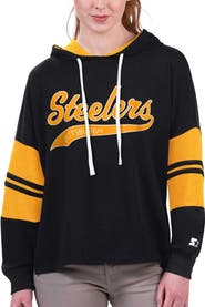STARTER Women's Starter Black Pittsburgh Steelers Bump And Run Long Sleeve Hoodie T-Shirt