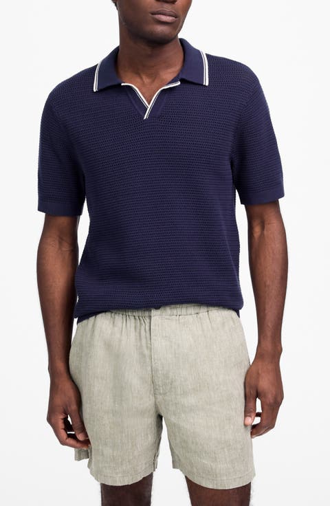 Contrast Stitch Johnny Collar Sweater Polo