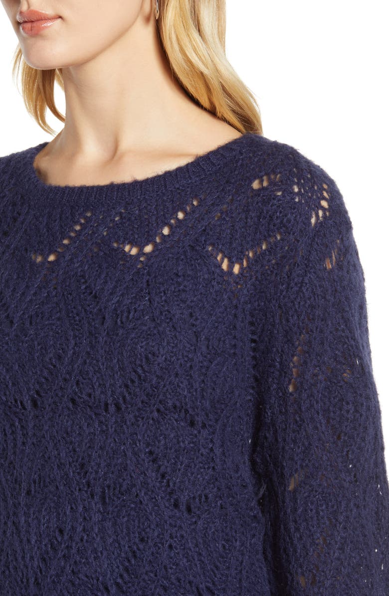 Halogen<sup>®</sup> Pointelle Balloon Sleeve Sweater, Alternate, color, 