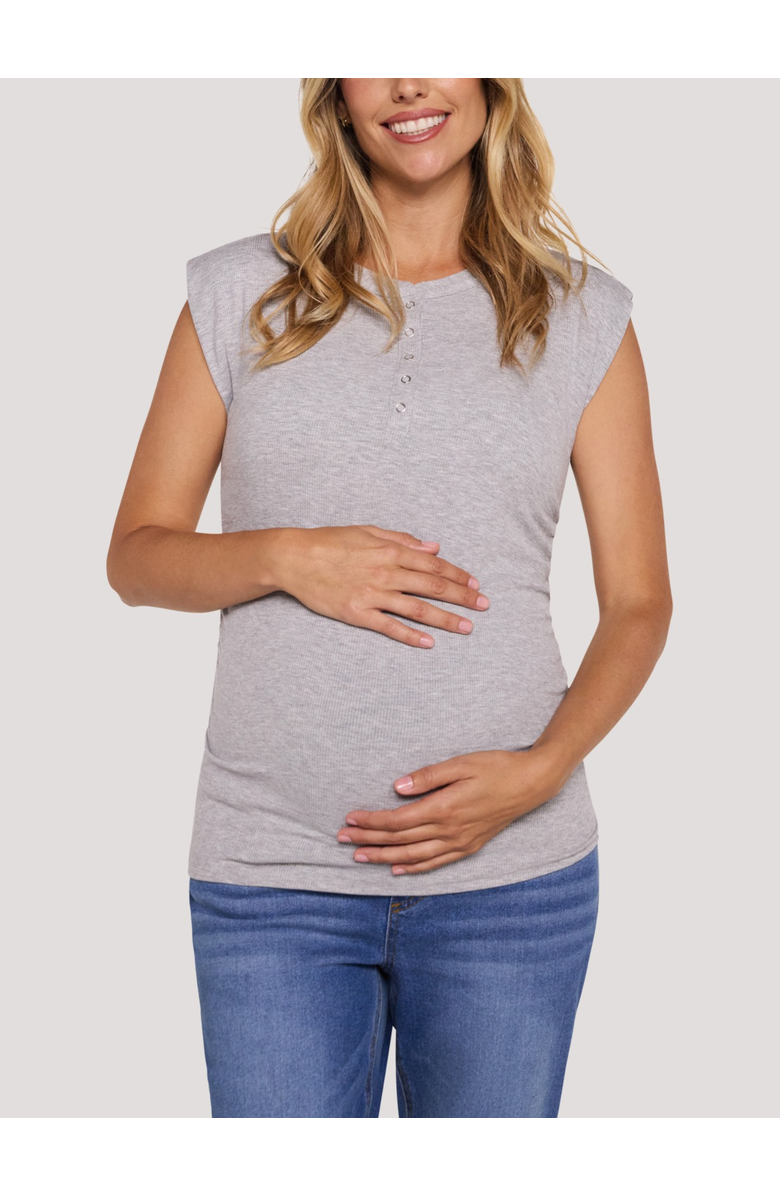 MOTHERHOOD MATERNITY Ruched Henley Muscle Tee, Main, color, Heather Grey