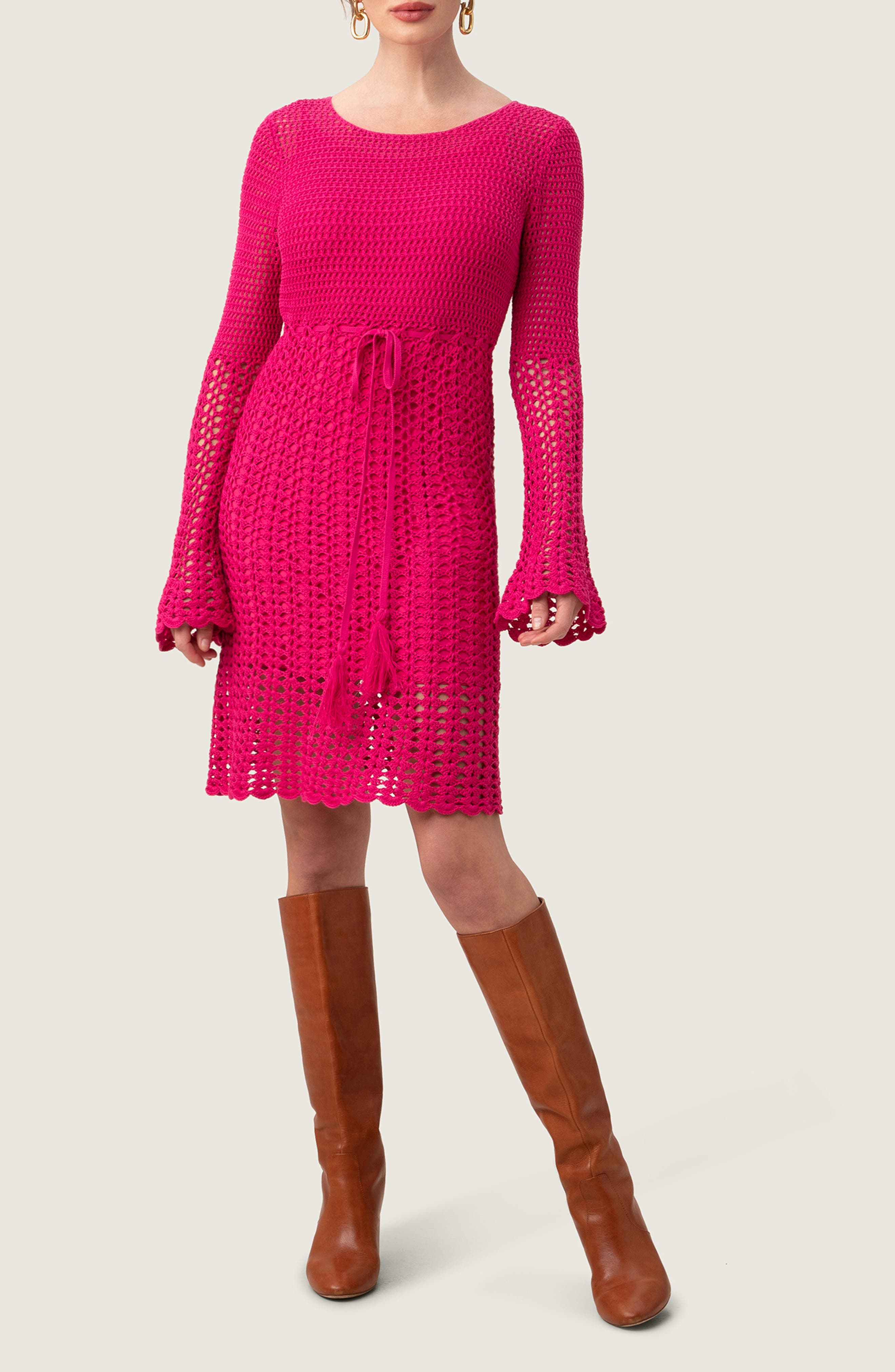 Trina Turk Gloria Open Knit Long Sleeve Dress