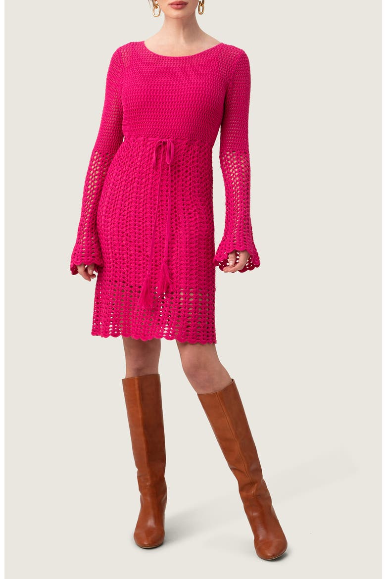 Gloria Open Knit Long Sleeve Dress, Main, color, RADIO CITY ROSE