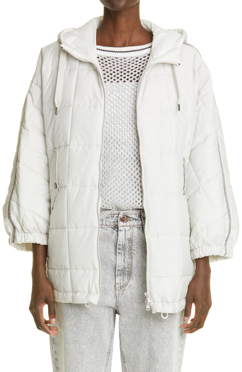Brunello Cucinelli Monili Stripe Quilted Hooded Jacket, Main, color, 