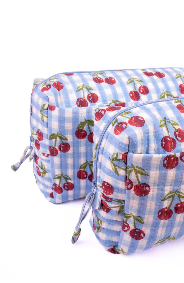 Inner Child Cherry Makeup Bag in Gingham Blockprint - Set of 2, Alternate, color, Blue