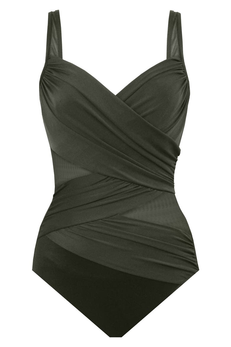 Network DD Madero Mesh Detail One-Piece Swimsuit, Alternate, color, DARK GREEN