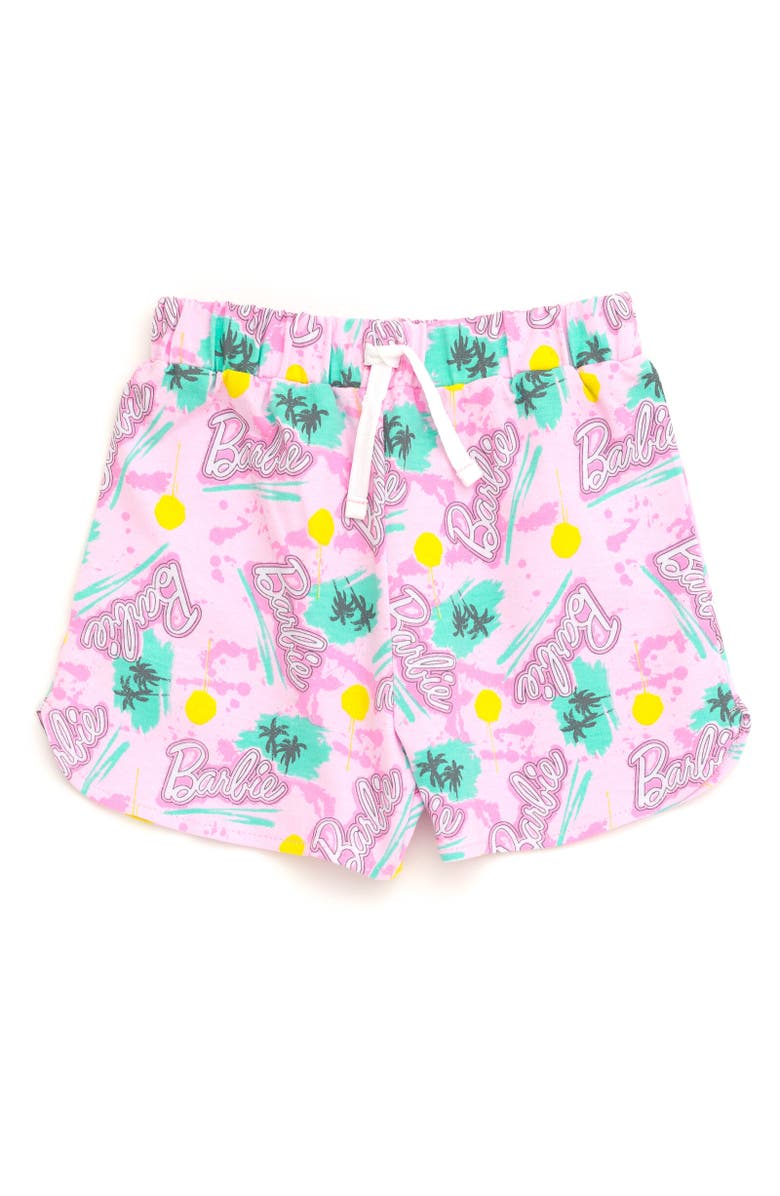 Barbie T-Shirt & French Terry Shorts Set, Alternate, color, Pink / Black / Graffiti