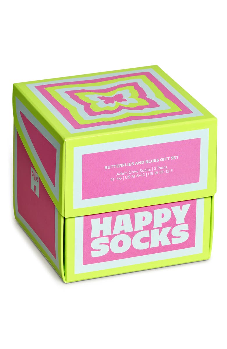 Happy Socks Butterfly Assorted 2-Pack Crew Socks Gift Box, Alternate, color, Yellow