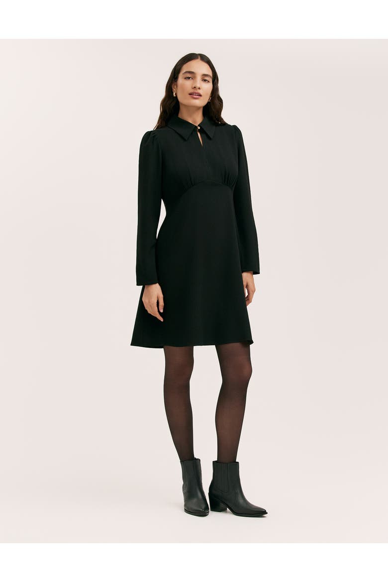 Sabine Long Sleeve Collared Short Dress, Alternate, color, Black