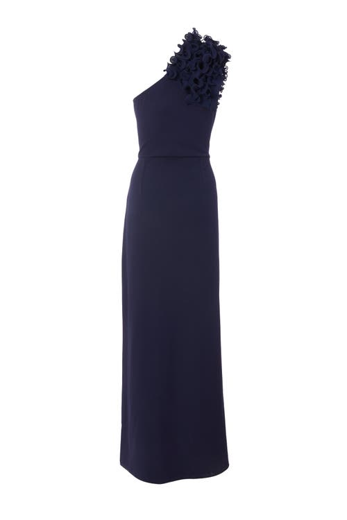 Quiz One Shoulder Ruffle Trim Maxi Dress In Navy