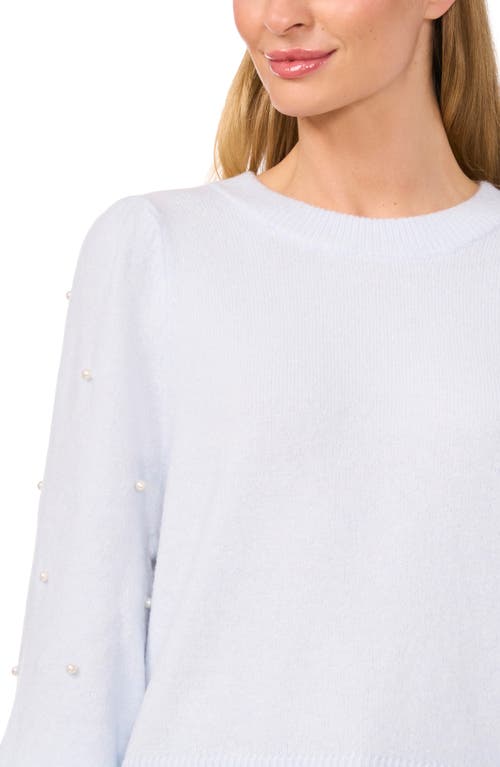 Cece Faux Pearl Juliet Sleeve Sweater In Frozen