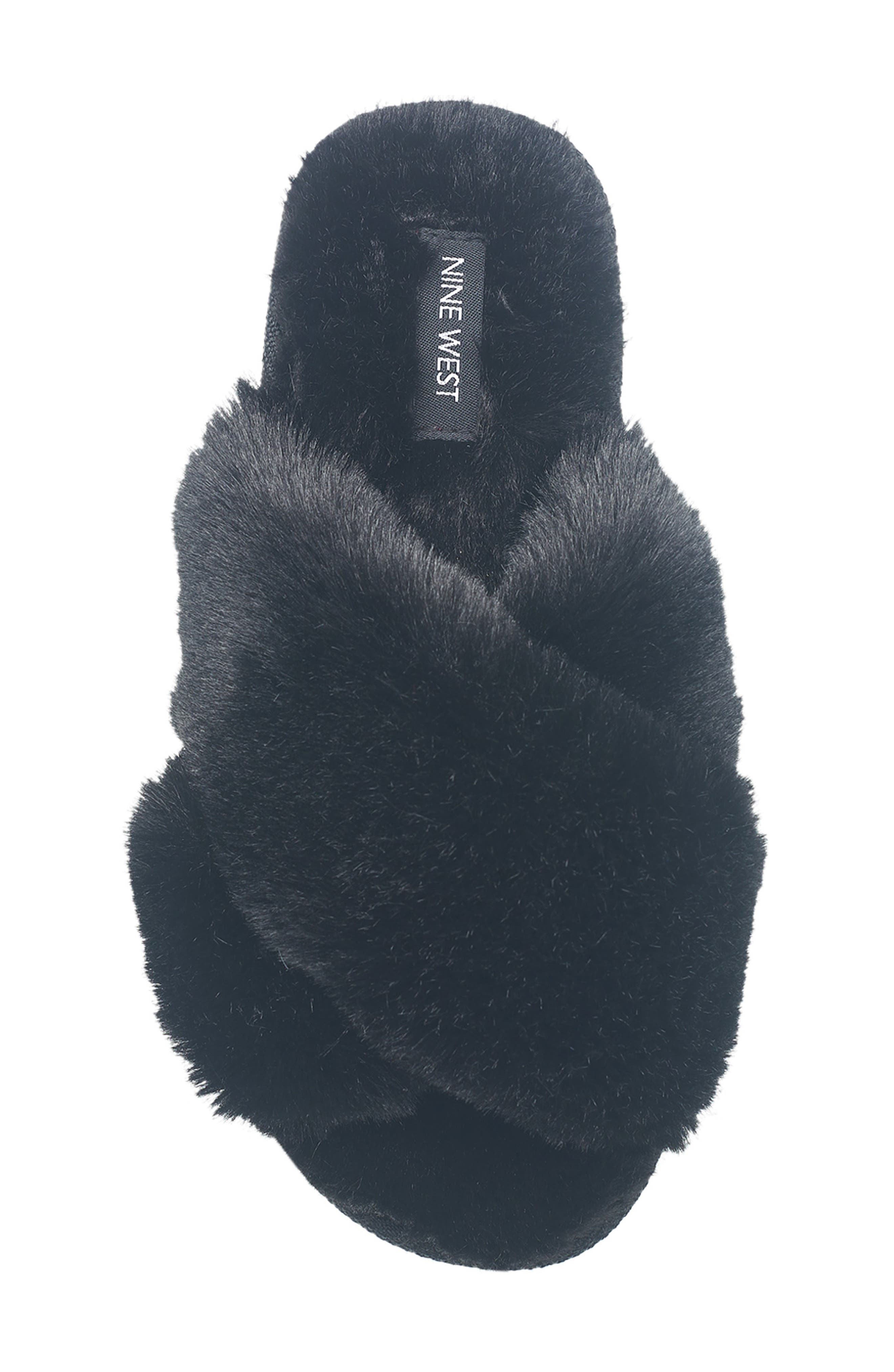 Nine West X-Band Faux Fur Slipper, Alternate, color, Black