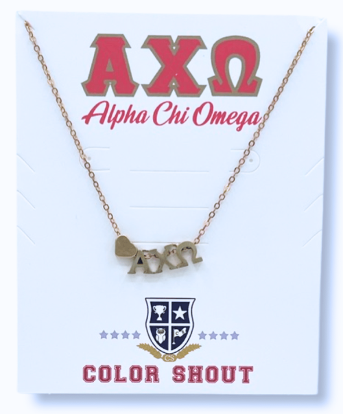 Color Shout Alpha Chi Omega Sorority Gold Heart Necklace In Gold