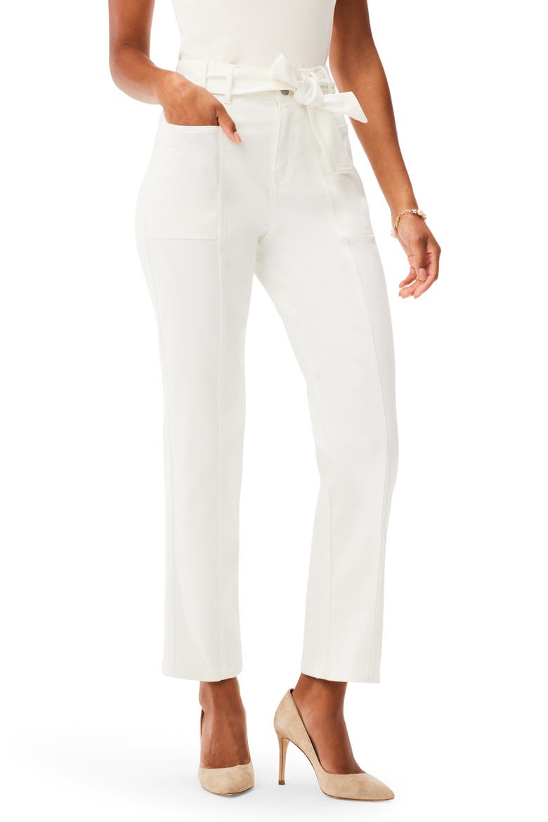 Tie Waist Straight Leg Ankle Jeans, Main, color, PAPER WHITE
