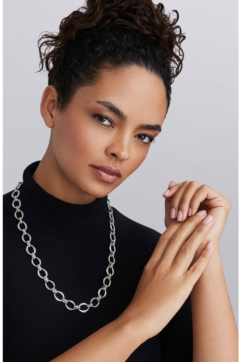 Signature Caviar Sterling Silver Oval Fluted Link Necklace, Alternate, color, SILVER