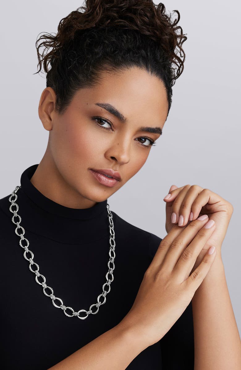 LAGOS Signature Caviar Sterling Silver Oval Fluted Link Necklace, Alternate, color, 