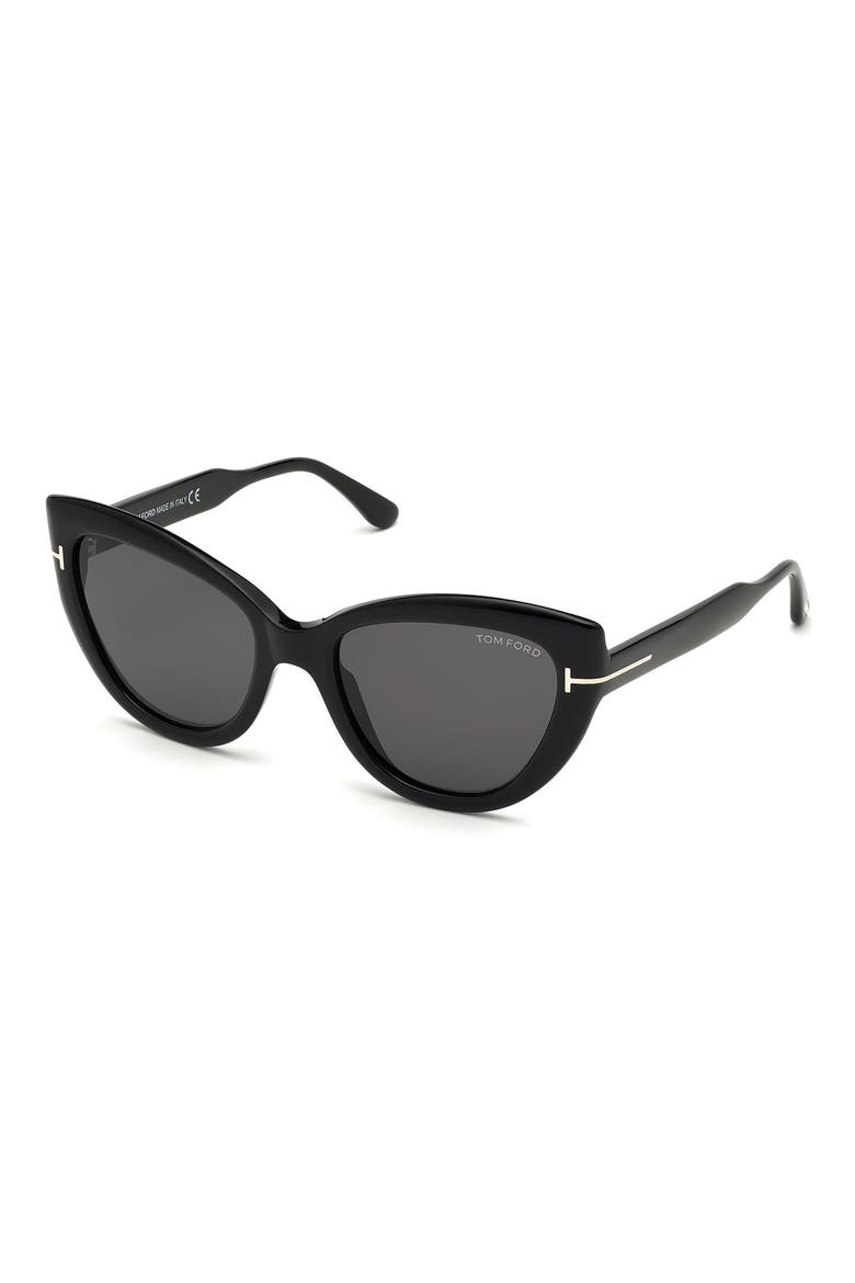 Anya 55mm Cat Eye Sunglasses, Alternate, color, SHINY BLACK / SMOKE