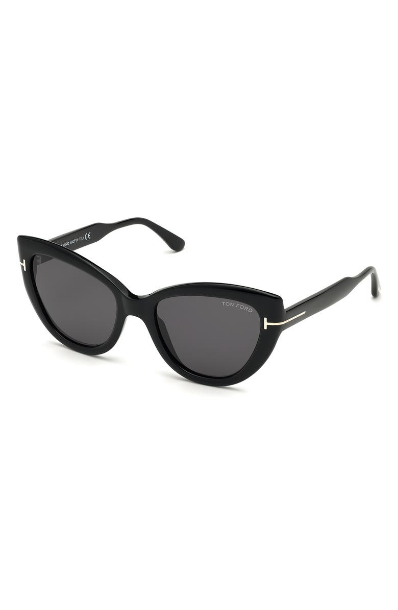 TOM FORD Anya 55mm Cat Eye Sunglasses, Alternate, color, Shiny Black / Smoke