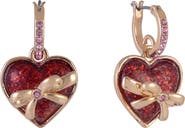 Hallmark Gold Tone Huggie Hoop Earrings with Red Glitter Heart Drop