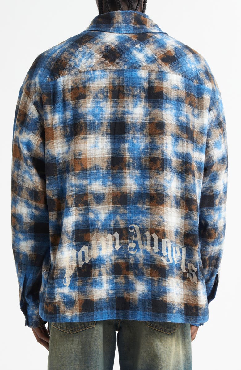 Palm Angels Curved Logo Plaid Button-Up Shirt, Alternate, color, 