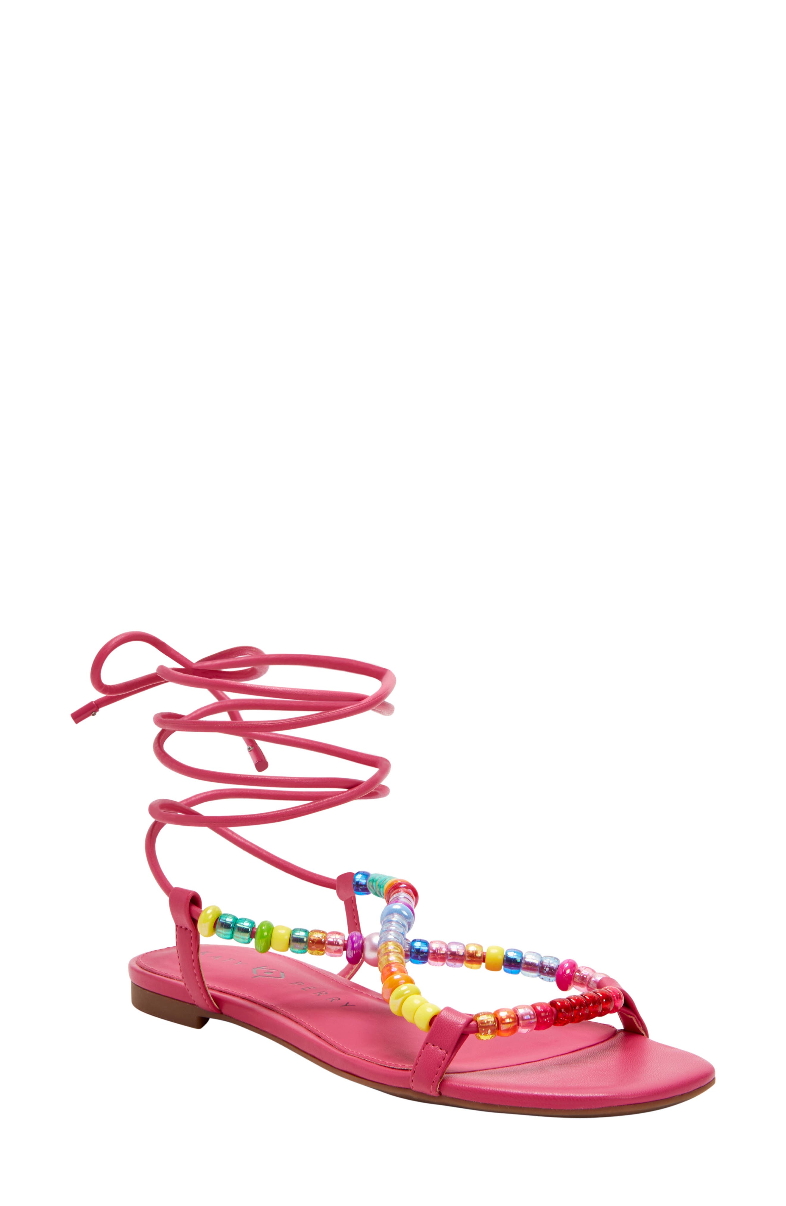 The Halie Bead Ankle Tie Sandal, Main, color, FUCHSIA PINK