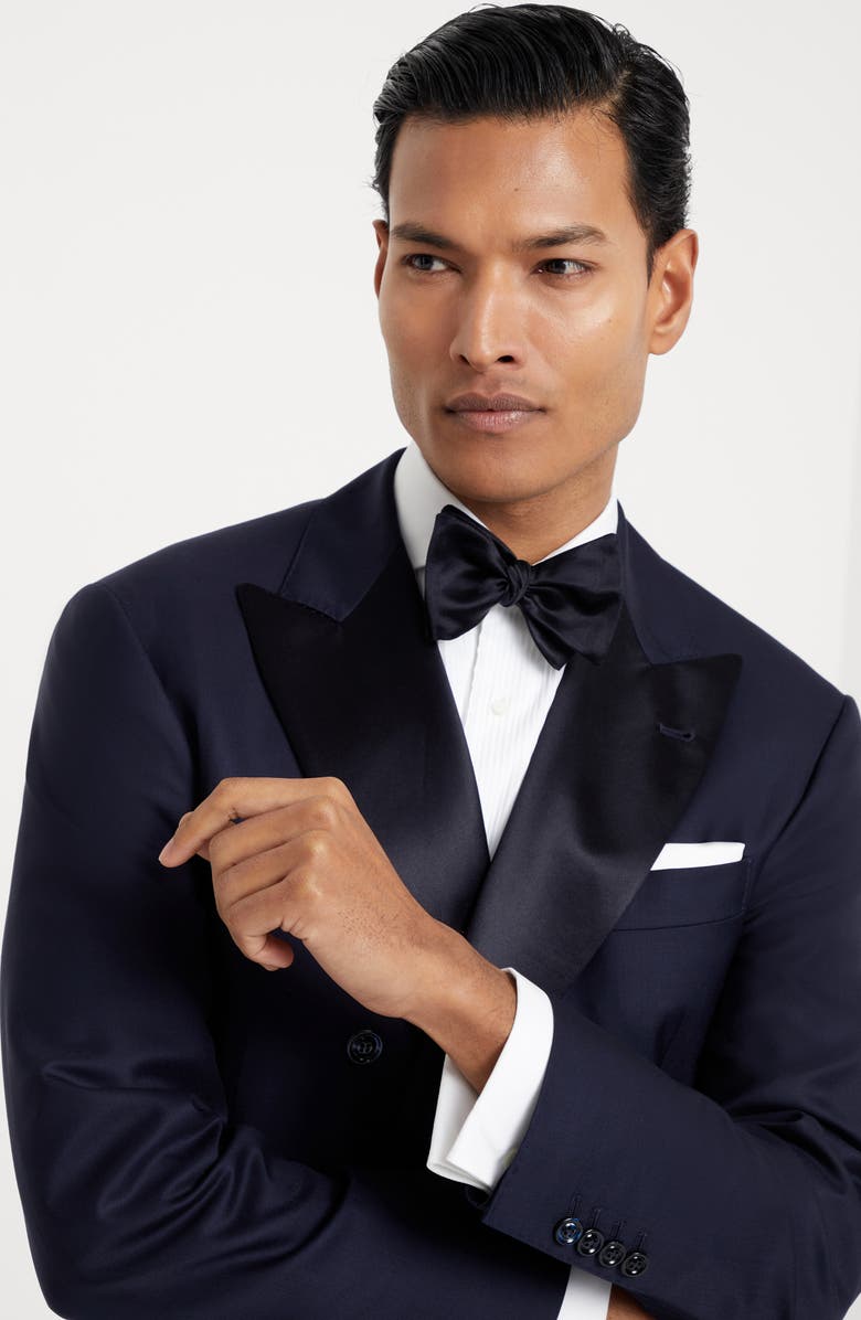 Brunello Cucinelli Lightweight virgin wool and silk twill tuxedo with one-and-a-half breasted jacket and double-pleated trousers, Alternate, color, 