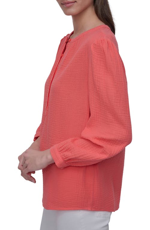 Dkny Jeans Gauze Henley Shirt In Coral Crush