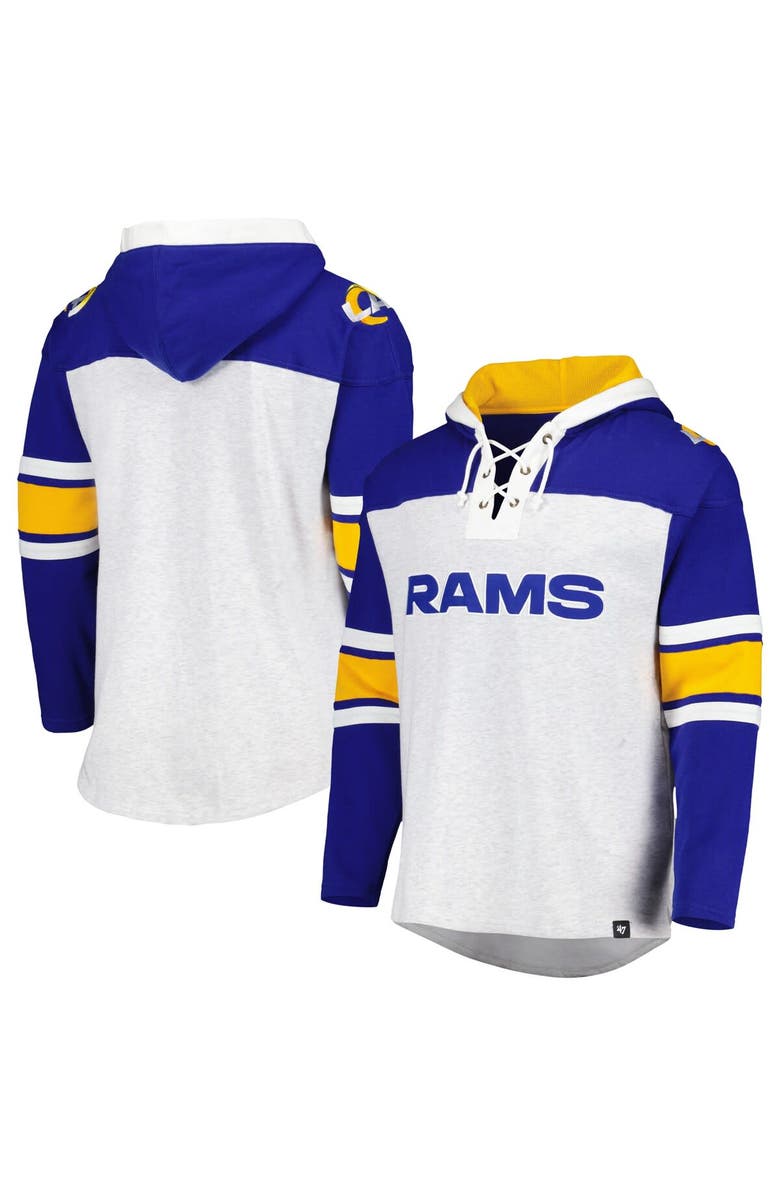 '47 Men's '47 Los Angeles Rams Heather Gray Gridiron Lace-Up Pullover Hoodie, Main, color, Gray