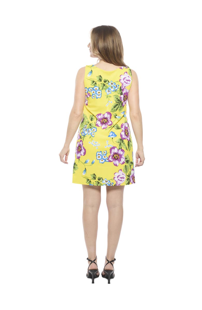 24seven Comfort Apparel Womens Yellow Floral Round Neck Sleeveless A-Line Mini Shift Dress, Alternate, color, Yellow Multi