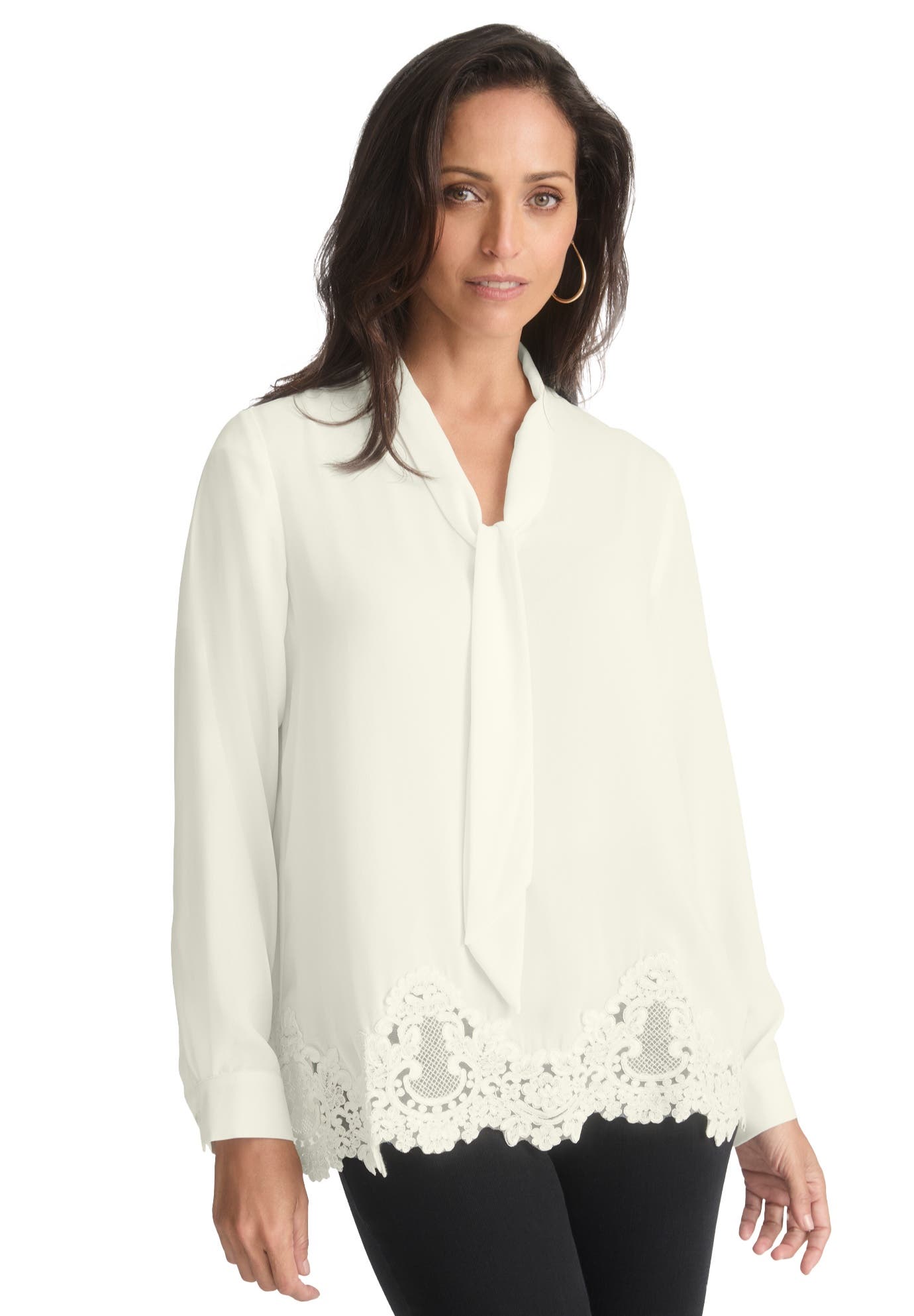 Lace Trim Bow Blouse - image 3