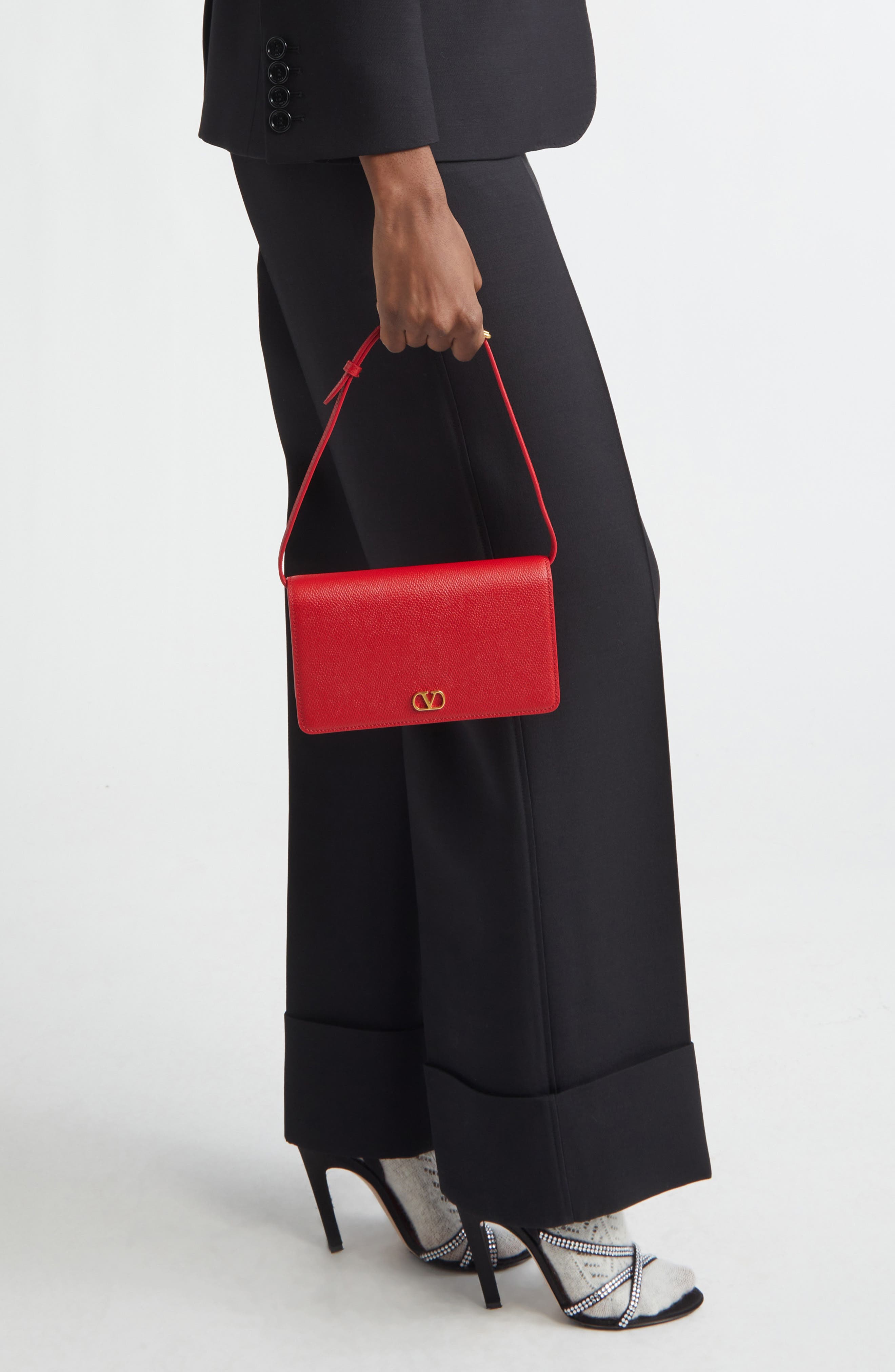 Mini VLOGO Leather Shoulder Bag, Alternate, color, RED