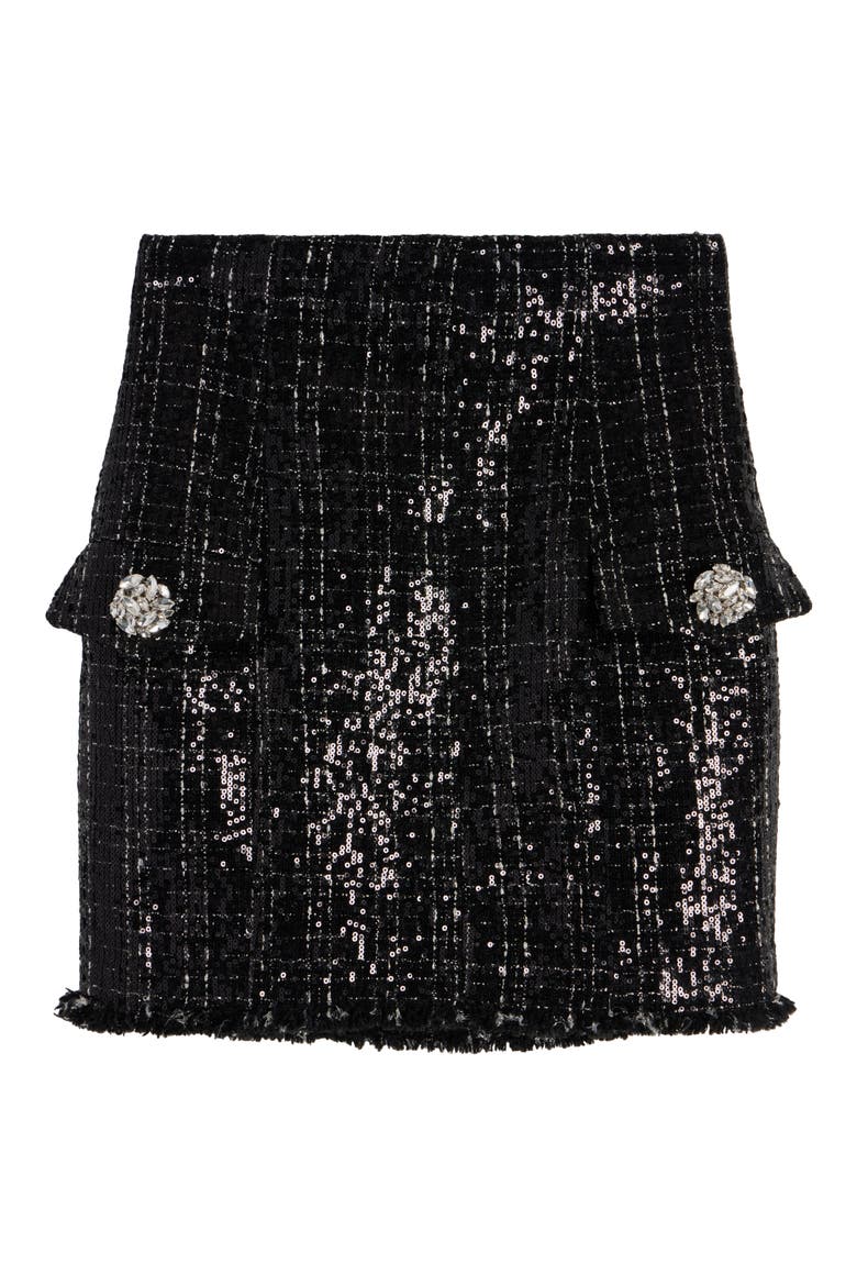 Sequin Tweed Miniskirt, Alternate, color, 0PA BLACK