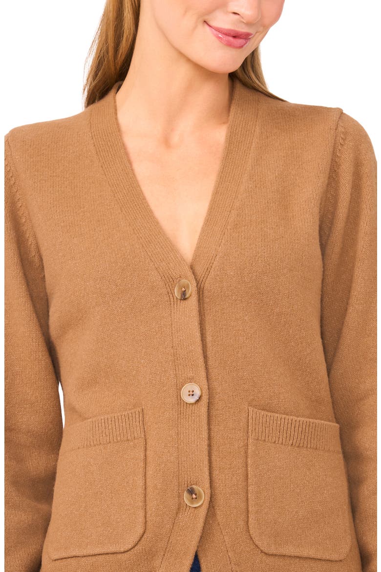V-Neck Button Front Cardigan, Alternate, color, SWEET COFFEE