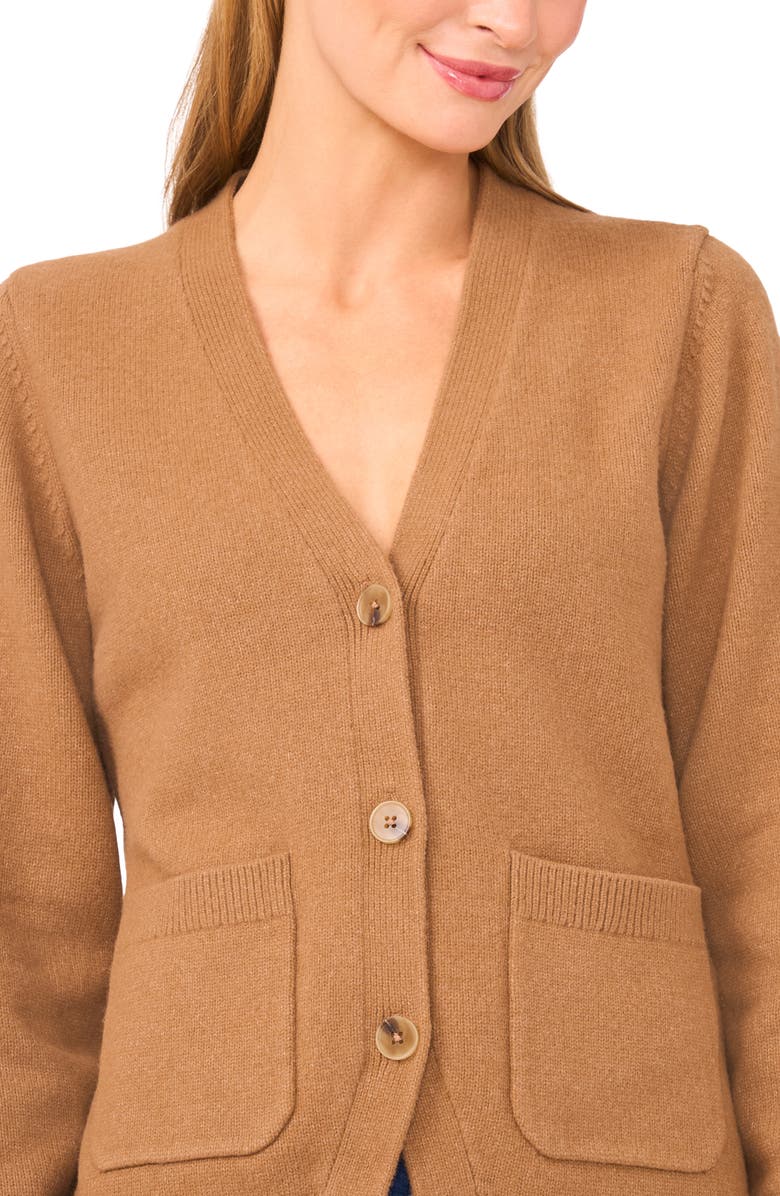 Ted Baker V-Neck Button Front Cardigan, Alternate, color, Sweet Coffee